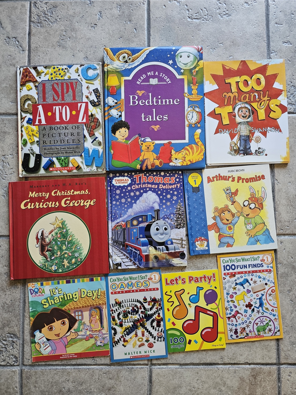10/25$kids Books Bedtime, Curious George, Dora, I SPY, Arthur, Thomas The Train